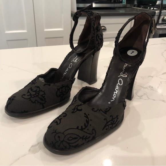 Vintage David Aaron Womens Black Mary Jane Ankle Strap Block Heels Sz 7 Spain - Picture 2 of 14